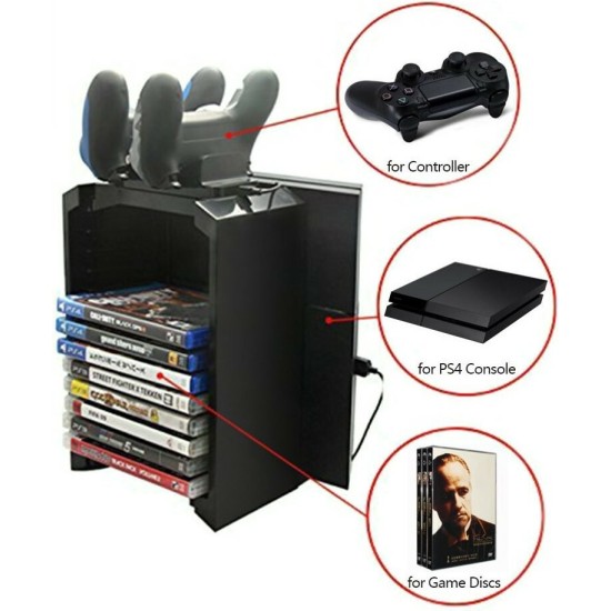 Dobe Tower Stand & Twin Charging Docking Station Βάση για Xbox One / PS4 / PS3 / Xbox 360 σε Μαύρο χρώμα