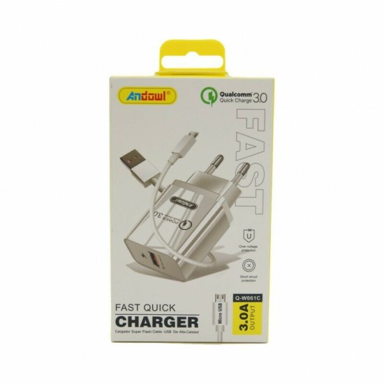 Andowl Φορτιστής με Θύρα USB-A και Καλώδιο micro USB Λευκός (Q-W061C) Andowl Φορτιστής με Θύρα USB-A και Καλώδιο micro USB Λευκός (Q-W061C)