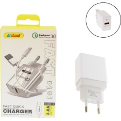 Andowl Φορτιστής με Θύρα USB-A και Καλώδιο USB-C Quick Charge 3.0 Λευκός (Q-W061B)
