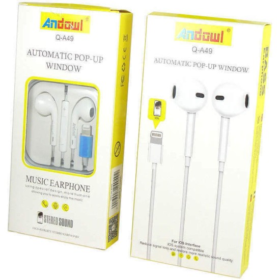 Andowl Q-A49 In-ear Handsfree με Βύσμα Lightning Λευκό
