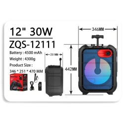 Ηχείο με λειτουργία Karaoke ZQS12111 σε Μαύρο Χρώμα