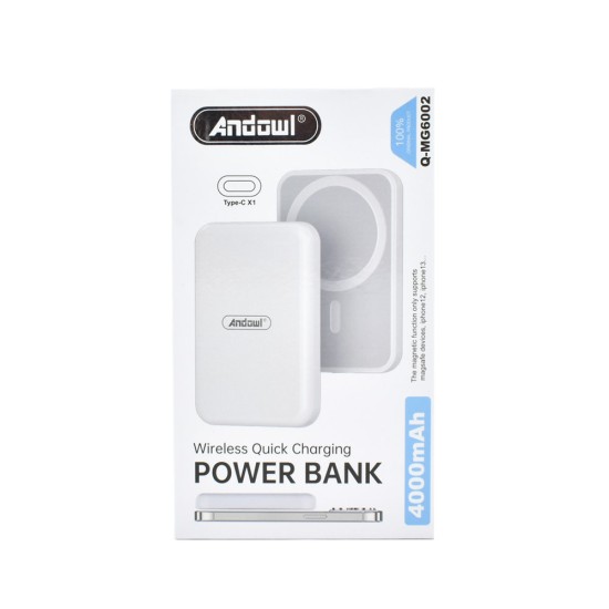 Andowl Q-MG6002 MagSafe Power Bank 4000mAh με Θύρα USB-C Λευκό