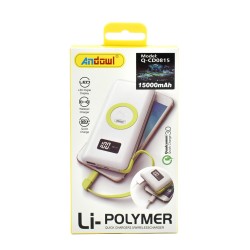 Andowl Power Bank 15000mAh 18W με Θύρα USB-C Λευκό