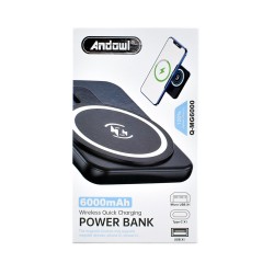 Andowl MagSafe Power Bank 6000mAh με Θύρα USB-A και Θύρα USB-C Μαύρο