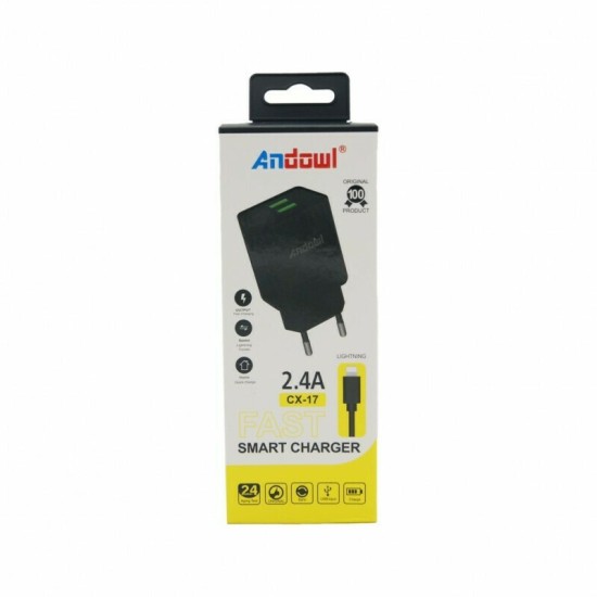 Andowl Φορτιστής με 2 Θύρες USB-A και Καλώδιο USB-C Μαύρος (CX-17) Andowl Φορτιστής με 2 Θύρες USB-A και Καλώδιο USB-C Μαύρος (CX-17)