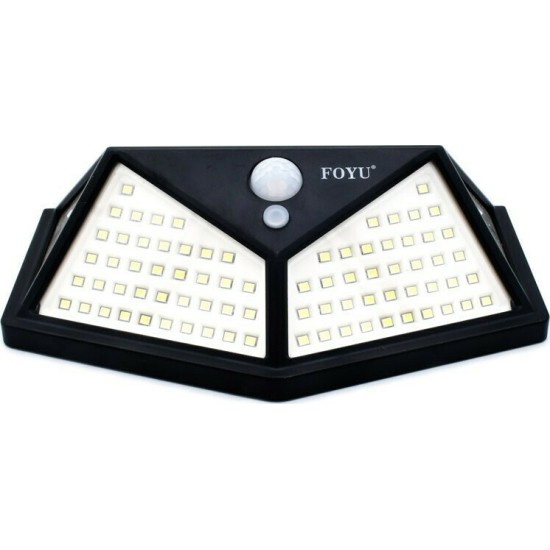 Στεγανό Ηλιακό Φωτιστικό Επιτοίχιας Τοποθέτησης IP65 με Ανιχνευτή Κίνησης και Ψυχρό Λευκό Φως σε Μαύρο Χρώμα FO-TA008