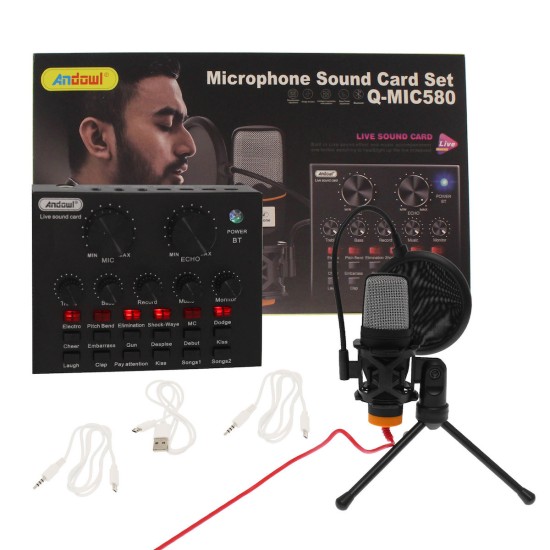 Andowl Εξωτερική Επαγγελματική Κάρτα Ήχου Q-MIC580 Andowl Συνδεσιμότητα 3.5mm / USB Microphone Soundcard Set