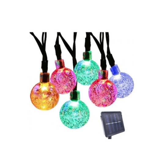 50 Χριστουγεννιάτικα Λαμπάκια LED Πολύχρωμα Ηλιακά σε Σειρά με Προγράμματα