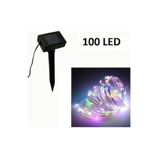 100 Χριστουγεννιάτικα Λαμπάκια LED Πολύχρωμα Ηλιακά σε Σειρά με Προγράμματα