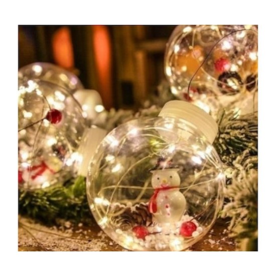 Χριστουγεννιάτικα Λαμπάκια LED Λευκά τύπου Κουρτίνα 10 Φωτιζόμενες Διάφανες Πλαστικές Μπάλες με Χιονάνθρωπο, Χιόνι 3M