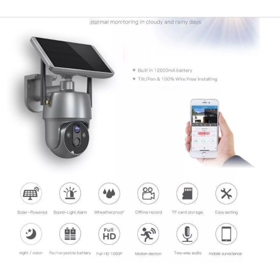 Andowl IP Κάμερα Παρακολούθησης Wi-Fi 1080p Αδιάβροχη Μπαταρίας με Αμφίδρομη Επικοινωνία Ασημί Q-SX01