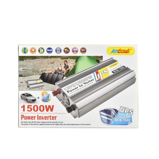 Andowl Inverter Αυτοκινήτου Τροποποιημένου Ημιτόνου 1500W για Μετατροπή 12V DC σε 220V AC Andowl Inverter Αυτοκινήτου Τροποποιημένου Ημιτόνου 1500W για Μετατροπή 12V DC σε 220V AC