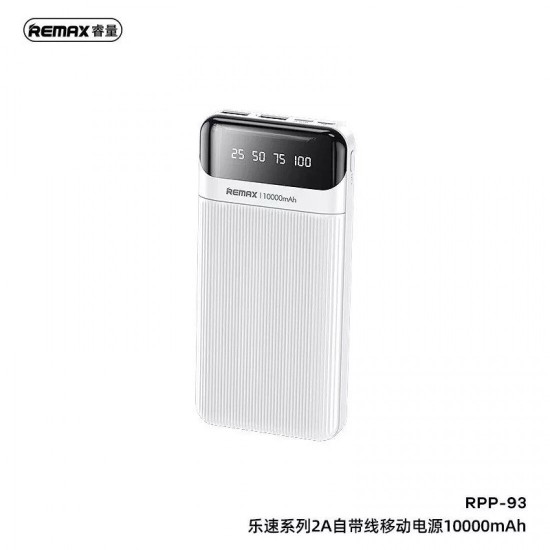 Remax RPP-93 Power Bank 10000mAh με 2 Θύρες USB-A Λευκό