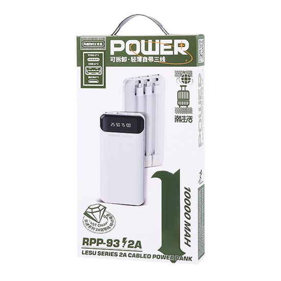 Remax RPP-93 Power Bank 10000mAh με 2 Θύρες USB-A Λευκό