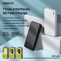 Remax RPP-239 Power Bank 30000mAh 22.5W με 2 Θύρες USB-A και Θύρα USB-C Power Delivery Λευκό