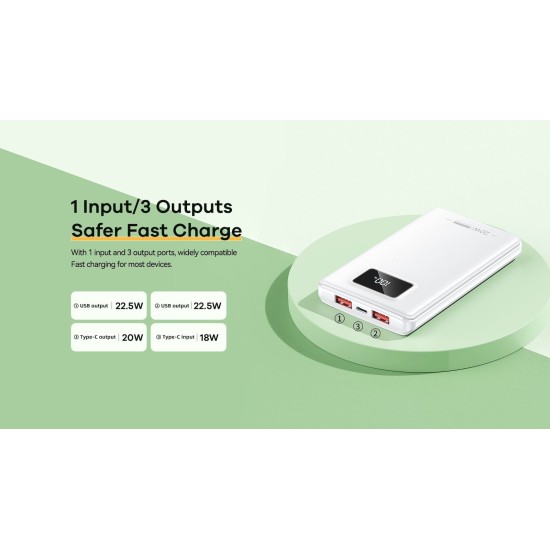 Remax RPP-319 Power Bank 10000mAh 22.5W με 2 Θύρες USB-A και Θύρα USB-C Power Delivery Λευκό