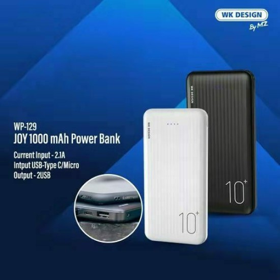 WK WP-129 Power Bank 10000mAh με 2 Θύρες USB-A Λευκό