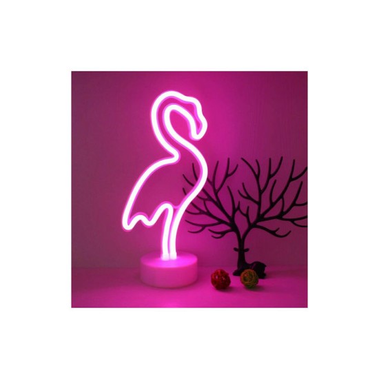 Διακοσμητικό Φωτιστικό Φλαμίνγκο Neon Μπαταρίας σε Ροζ Χρώμα