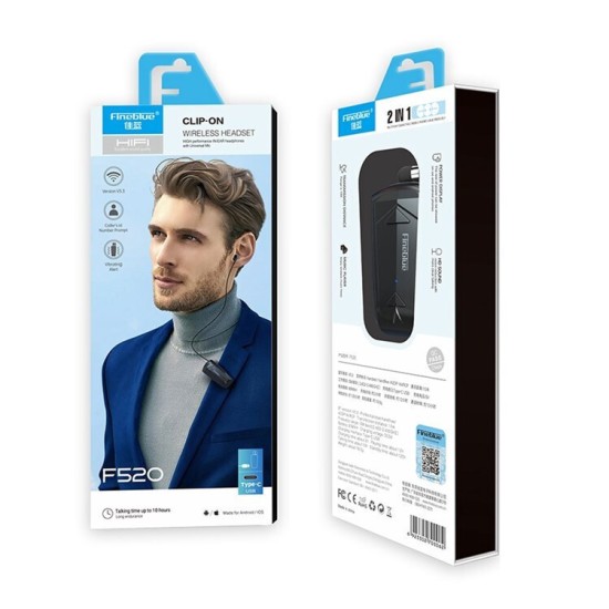 Fineblue F520 In-ear Bluetooth Handsfree Ακουστικό Πέτου Μαύρο Fineblue F520 In-ear Bluetooth Handsfree Ακουστικό Πέτου Μαύρο