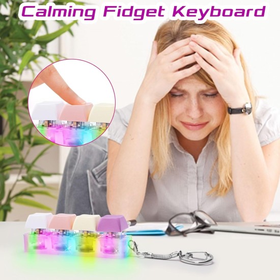Keyboard Button Design Fidget Stress Relief Keychain with LED Light 4 buttons- 2 τμχ