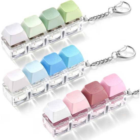 Keyboard Button Design Fidget Stress Relief Keychain with LED Light 4 buttons- 3 τμχ
