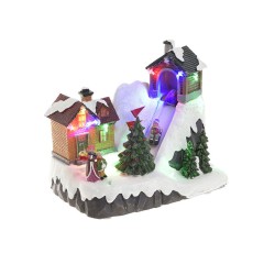 Χριστουγεννιάτικο Φωτιζόμενο Διακοσμητικό Χωριό με Μουσική και Κίνηση 22x17x13εκ. - Δένδρα & έλκηθρο