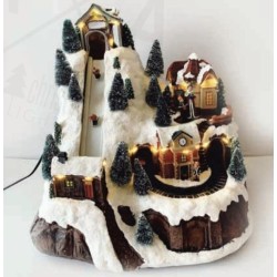 Χριστουγεννιάτικο Φωτιζόμενο Διακοσμητικό Χωριό με Μουσική και Κίνηση 21x21x25cm - mountain ski