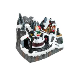 Χριστουγεννιάτικο Φωτιζόμενο Διακοσμητικό Χωριό με Μουσική και Κίνηση 22x17x13εκ. - Κινούμενο Τρένο