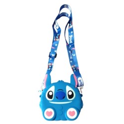 3D Τσαντάκι σιλικόνης ώμου Stitch γαλάζιο με λουράκι 10x7x2,5cm