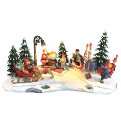 Χριστουγεννιάτικο ΧΩΡΙΟ XMAS Ρεύματος Με Φως Και Κίνηση 28,5x13x13cm "Έλκηθρα & Δ΄ώρα" 