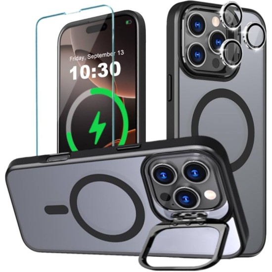 Metal Stand Case Camera Ring Protection for iPhone 15 pro max,Shockproof TPU Magnetic Mag-Safe Slim Case Back Cover Pink