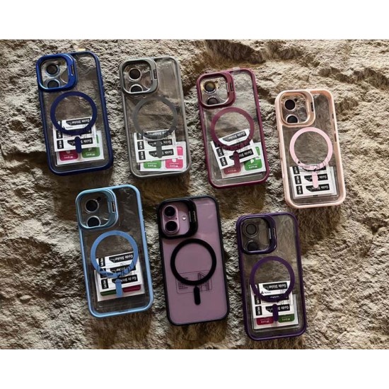 Metal Stand Case Camera Ring Protection for iPhone 15 pro max,Shockproof TPU Magnetic Mag-Safe Slim Case Back Cover Pink