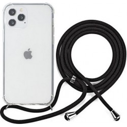 Back Cover Σιλικόνης διάφανο με Λουράκι Μαύρο (iPhone 12 / 12 Pro)