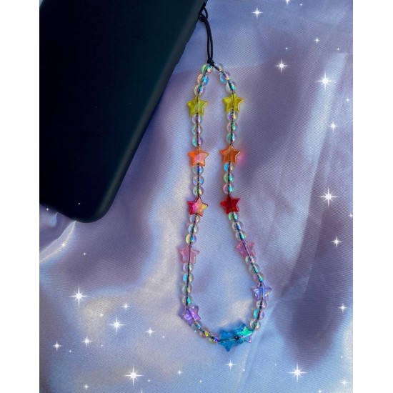 Διακοσμητικό Λουράκι με Χάντρες Fashion Jewelry για κινητό - διάφανες χάντρες με αστέρια M212