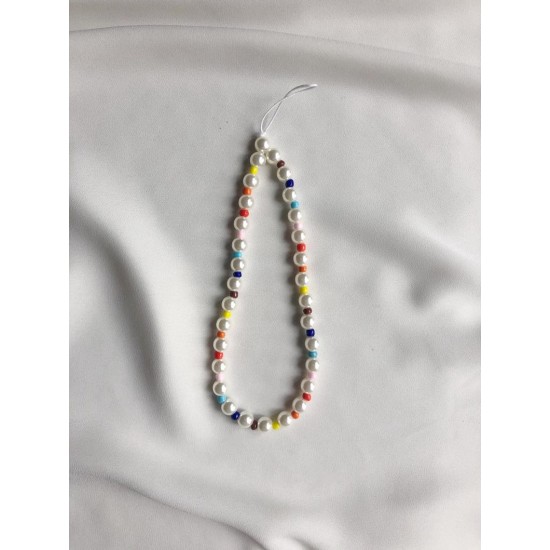 Διακοσμητικό Λουράκι με Χάντρες Fashion Jewelry για κινητό - άσπρες χάντρες M209