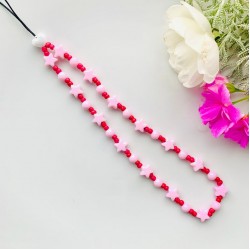 Διακοσμητικό Λουράκι με Χάντρες Fashion Jewelry για κινητό - κόκκινες μικρές χάντρες με αστέρια M213
