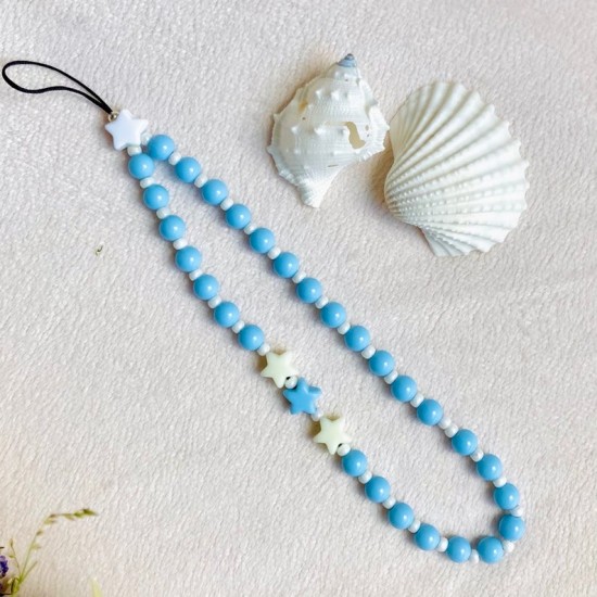 Διακοσμητικό Λουράκι με Χάντρες Fashion Jewelry για κινητό - κόκκινες μπλε χάντρες με αστέρια M211