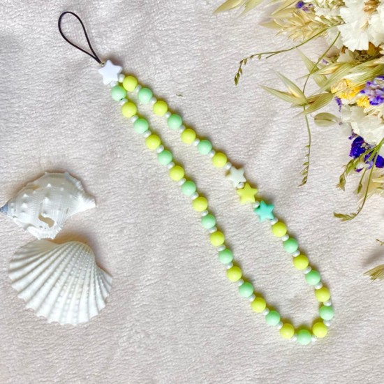 Διακοσμητικό Λουράκι με Χάντρες Fashion Jewelry για κινητό - λαχανί μικρές χάντρες με αστέρια M230