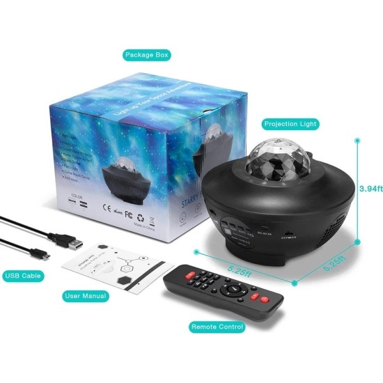 Περιστρεφόμενο Φωτιστικό Δωματίου με Projector Galaxy Star Projector Ocean Wave LED με 21 σχέδια Starry Projector Light Ασπρο