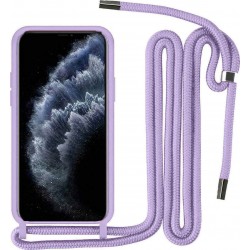 Back Cover Σιλικόνης διάφανο με Λουράκι Μωβ (iPhone 11)