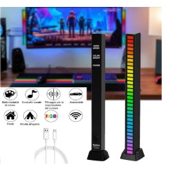 RGB LED Music Sync Sound Control Rhythm Strip Light 19*1.7cm (επαναφορτιζόμενη) 1Τμχ Black