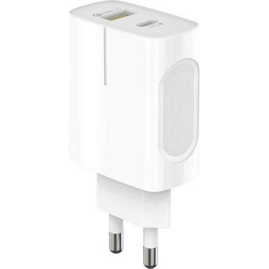 Ezra Φορτιστής Χωρίς Καλώδιο με Θύρα USB-A και Θύρα USB-C 18W Quick Charge 3.0 / Power Delivery Λευκός (HC50)