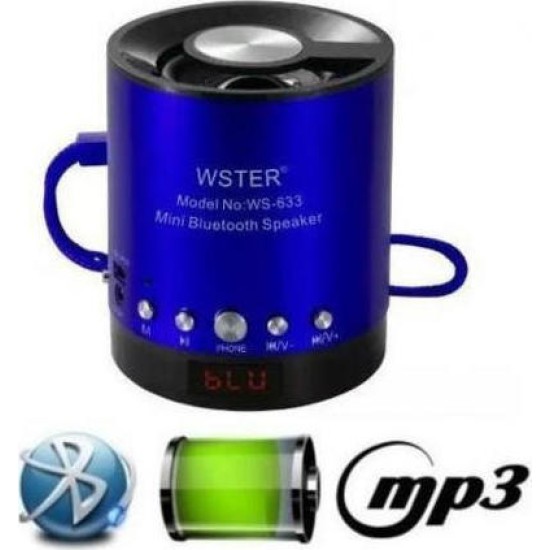 WSTER FM Mini Bluetooth Speaker WS-633BT 5V With TF Slot Mp3 & Οθόνη Blue