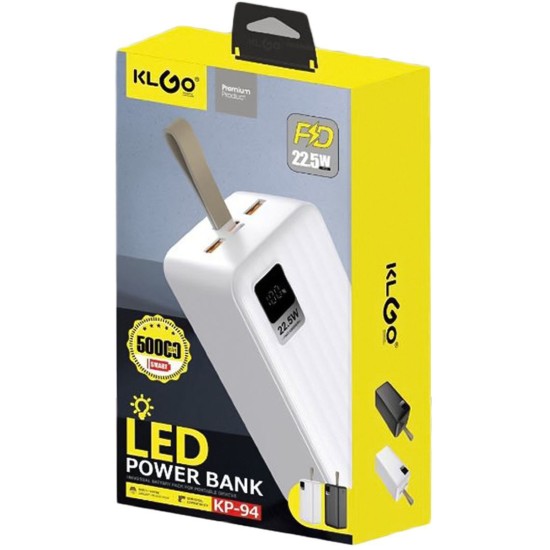 KLGO KP-94 Power Bank 50000mAh 22.5W με 2 Θύρες USB-A Λευκό