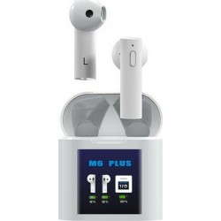 Ασύρματα ακουστικά με βάση φόρτισης και οθόνη – TWS – M6 Plus – White