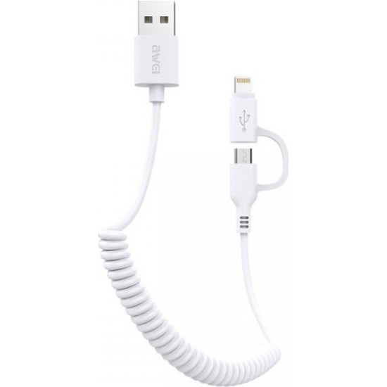 Awei CL-53 FastCharger Cable MicroUsb-Lightning 2.4A 2in1 Λευκό 1m