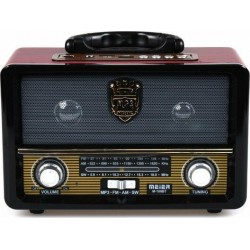 Retro Φορητό Επαναφορτιζόμενο Ραδιόφωνο USB SD Mp3 Player Recorder MEIER M-108BT Red/Black