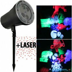 Αδιάβροχος Προβολέας με Κόκκινο Laser & Χριστουγεννιάτικα Σχέδια - Διακοσμητικός Νυχτερινός Προτζέκτορας με Χιόνι, Άγιο Βασίλη, Καμπανάκια, Δέντρο