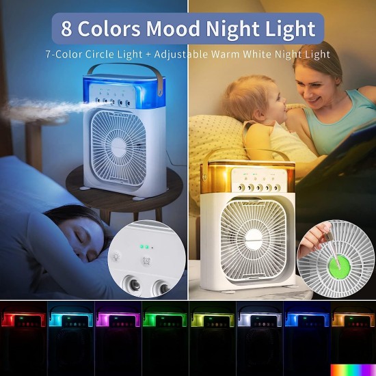 Mini Φορητό Air Cooler - Ανεμιστήρας Ψύξης με Spray Νερού Υδρονέφωσης, LED Φωτισμό, 3 Ταχύτητες Αέρα Λευκό - BD500 oem