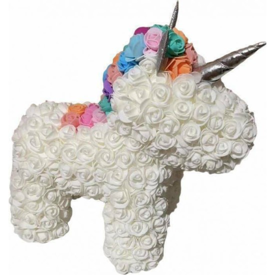 Μονόκερος Αρκουδάκι από Τριαντάφυλλα 40cm Λευκό